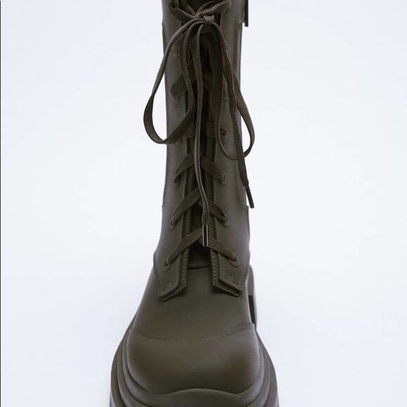 ZARA RUBBERIZED LACE-UP BOOTS KHAKI GREEN - Picture 6 of 6